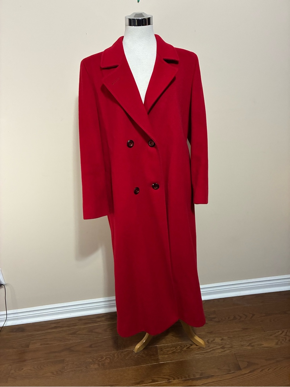 London Fog Women’s Wool Red Double-Breasted Long Trench Coat